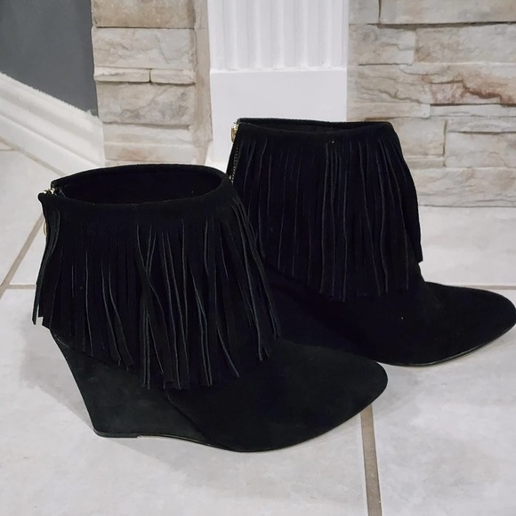 Chinese Laundry Arctic Fringed Ankle Boots‎ Wedges black Suede women's size 10 - Picture 2 of 8